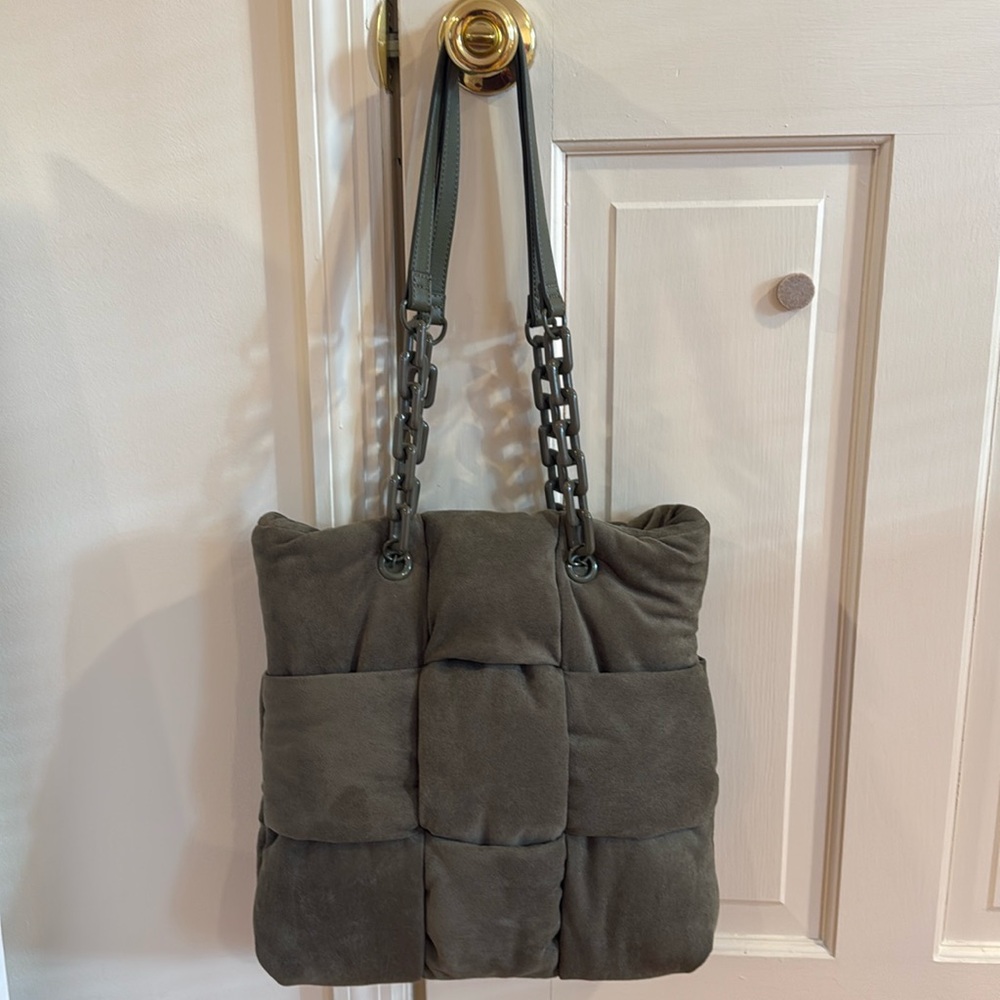 INC international Soft velour Green Shoulder Handbag snap closure - Picture 2 of 16
